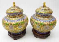 Pair 20th century Chinese Cloisonne Ginger Jars,