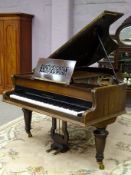 Victorian mahogany cased grand piano, cast iron overstrung, turned supports on castors,