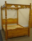 Solid pine four poster bed, W166cm, H216cm,