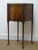 Early 20th century mahogany serpentine bedside cabinet, moulded top, single cupboard door,