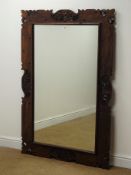 Large Southern African hardwood carved mirror, W101cm,