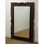 Large Southern African hardwood carved mirror, W101cm,