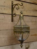 Bronze finish classical six sided glass lantern with bracket, D25cm,