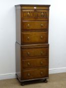 Early 20th century oak chest on chest, dentil cornice,