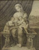 Madonna and Child, 19th century French pencil drawing, laid onto board signed Mathilde 32.5cm x 26.