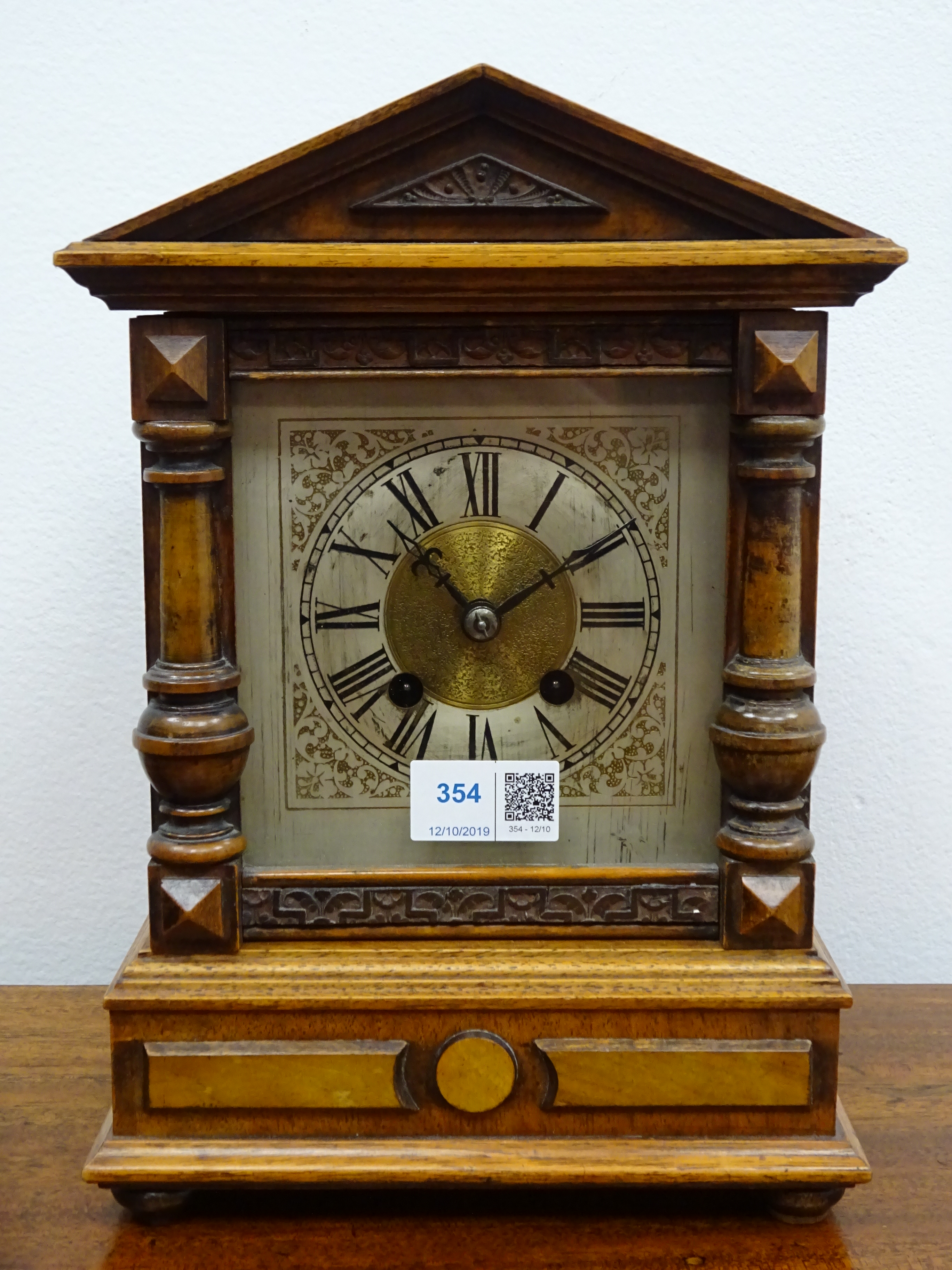 HAC architectural cased mantel clock with silvered Roman dial, - Image 2 of 4