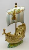 Large Capodimonte painted ceramic model of a Galleon, no 574,