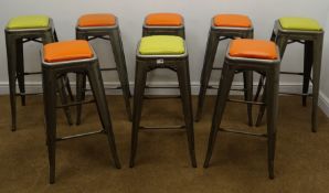 Eight aluminium framed bar stools, leatherette seats,