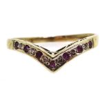 9ct gold diamond and ruby wishbone ring Condition Report Approx 1.