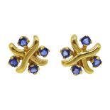 Pair of 9ct gold sapphire stud earrings, hallmarked Condition Report Approx 2.