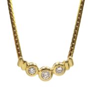 Gold diamond set necklace, stamped 14K, diamonds 0.