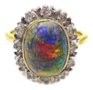 Black cabachon opal and diamond gold cluster ring,