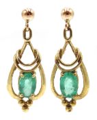 Pair of 9ct gold emerald pendant earrings, stamped 375 Condition Report Approx 1.
