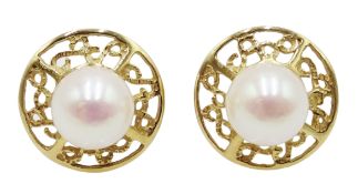 Pair of 9ct gold filigree pearl stud earrings Condition Report Approx 2.