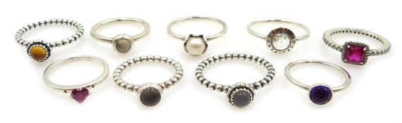 Nine stone set silver Pandora rings,