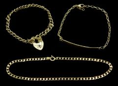 Three 9ct gold bracelets two hallmarked, one stamped 375, approx 19.