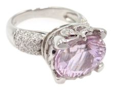 18ct white gold kunzite and diamond cocktail ring,