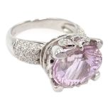 18ct white gold kunzite and diamond cocktail ring,