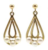 Pair of 9ct gold pearl pendant earrings, hallmarked Condition Report Approx 2.