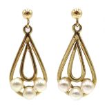 Pair of 9ct gold pearl pendant earrings, hallmarked Condition Report Approx 2.