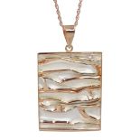 Rose gold on silver large rectangular pendant necklace,