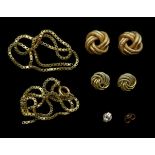 Two pairs 9ct gold rope twist ear-rings, gold oddments approx 10.