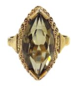 9ct gold marquise shaped smoky quartz ring, hallmarked Condition Report Approx 6gm,