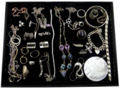 Collection of silver, stone set silver rings, brooches, pendants, cufflinks and earrings,