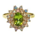 9ct gold opal and peridot cluster ring, hallmarked Condition Report Approx 2.