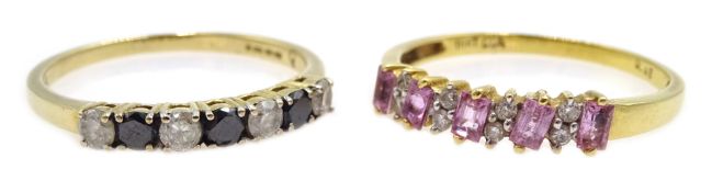 Gold diamond and pink stone set ring,