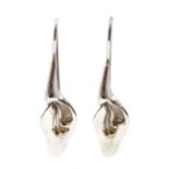 Silver lily pendant earrings,