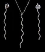 18ct white gold diamond wave design pendant necklace with matching earrings hallmarked