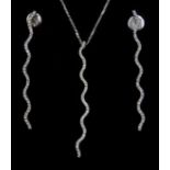 18ct white gold diamond wave design pendant necklace with matching earrings hallmarked