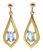 Pair of 9ct gold aquamarine pendant earrings, hallmarked Condition Report Approx 1.