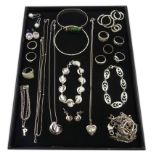 Collection on silver jewellery,