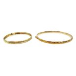 9ct gold bangle, hallmarked and child's 9ct gold (tested) bangle with engraved decoration, approx 6.