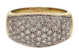 9ct gold pave set diamond ring, stamped 9K and 1.00 Condition Report Approx 6.