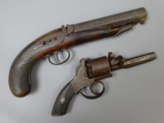 19th century Percussion Revolver, 9cm octagonal barrel stamped Askey Bedale, and proof marks,