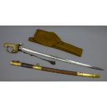 Royal Naval dress sword, 80cm blade etched W.