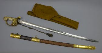 Royal Naval dress sword, 80cm blade etched W.