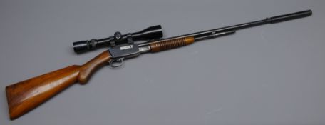 Browning .22 RF pump action rifle with Hunter Redfield Scope and Parker Hale sound moderator, No.