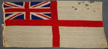 WW2 white ensign flag, canvas sleeve printed WHITE ENS. J. W.