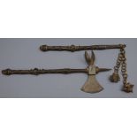 Medieval style cast iron Flail, part wrythen shaft with two spiked balls,