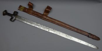 North African Taureg Takouba sword, 83cm twin edge part triple fullered blade with crescent stamps,