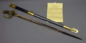 Replica Confederate HF Shelby Officer's dress sword, 85cm blade engraved CSA,