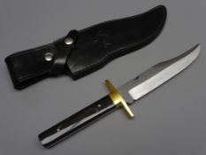 Small I.XL Bowie knife, 15cm stamped blade with top hat guard and horn slab handle, L26.