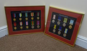 Framed display of ten replica medals entitled 'World War Two Campaign Medals 1939 - 1945' and