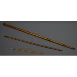 Novelty walking cane with walnut grained finish and copper terminal,