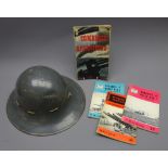 WW2 grey painted tin helmet, with adjustable interior, stamped outside M, inside AMC 3 1941, H17cm,