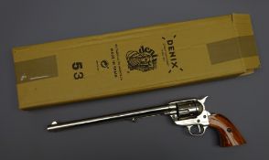 Denix Replica Long barrel Colt single action Buntline nickel finish pistol,